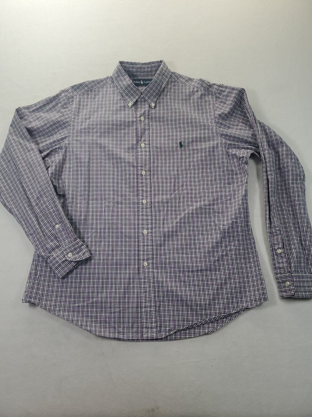 Ralph Lauren Men's 17(36/37) Blue, White & Purple Plaid Button -Up Shirt